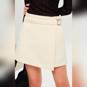 Elegant Cream Double Belted Faux Wrap Mini Skort